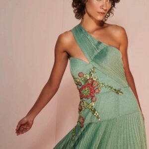 68424 VESTIDO UM OMBRO PLISSADOS