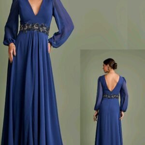 26-682 VESTIDO MUSSELINE DECOTE V BORDAD