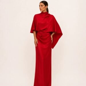 VL396 VESTIDO CETIM GOLA COM PREGAS